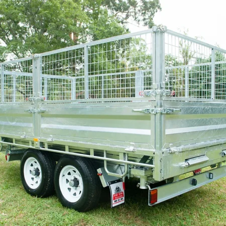KKT-FT127TP3-3500RP - 12×7 Hydraulic 3-Way Tipper Galvanised Flat Top Trailer 3500kg ATM WITH 600mm CAGE AND LOADING RAMPS