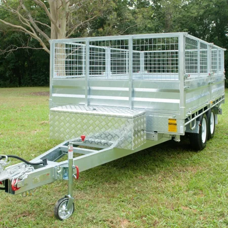 KKT-FT127TP3-3500RP - 12×7 Hydraulic 3-Way Tipper Galvanised Flat Top Trailer 3500kg ATM WITH 600mm CAGE AND LOADING RAMPS