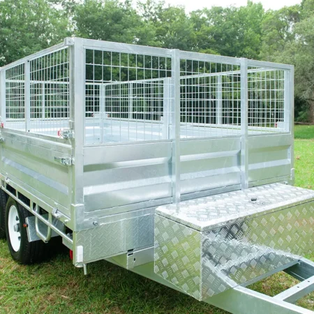 KKT-FT127TP3-3500RP - 12×7 Hydraulic 3-Way Tipper Galvanised Flat Top Trailer 3500kg ATM WITH 600mm CAGE AND LOADING RAMPS