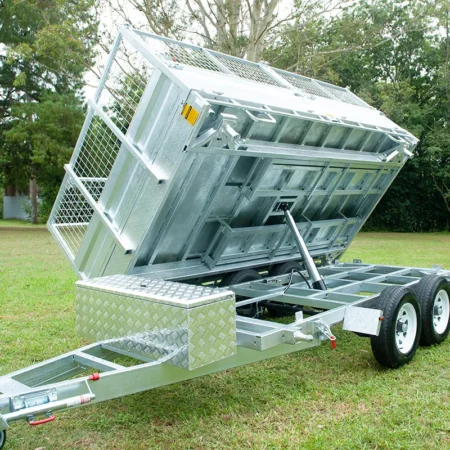 KKT-FT127TP3-3500RP - 12×7 Hydraulic 3-Way Tipper Galvanised Flat Top Trailer 3500kg ATM WITH 600mm CAGE AND LOADING RAMPS