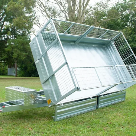 KKT-FT127TP3-3500RP - 12×7 Hydraulic 3-Way Tipper Galvanised Flat Top Trailer 3500kg ATM WITH 600mm CAGE AND LOADING RAMPS
