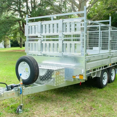 KKT-FT127TP1-4500- 12×7 Hydraulic Tipper Galvanised Flat Top Trailer 4500kg ATM WITH 900mm CAGE
