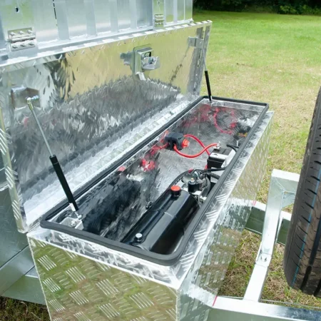 KKT-FT127TP1-4500- 12×7 Hydraulic Tipper Galvanised Flat Top Trailer 4500kg ATM WITH 900mm CAGE