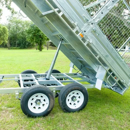 KKT-FT127TP1-4500- 12×7 Hydraulic Tipper Galvanised Flat Top Trailer 4500kg ATM WITH 900mm CAGE