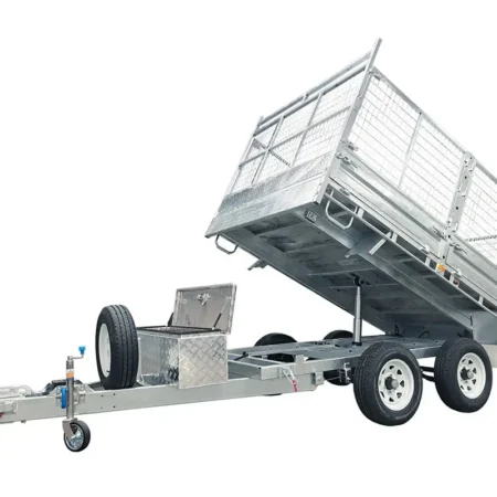 KKT-FT147TP1-4500 - 14×7 Hydraulic Tipper Galvanised Flat Top Trailer 4500kg ATM WITH 900mm CAGE