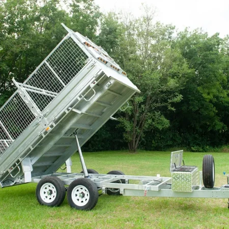 KKT-FT147TP1-4500 - 14×7 Hydraulic Tipper Galvanised Flat Top Trailer 4500kg ATM WITH 900mm CAGE