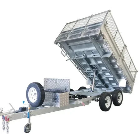 KKT-FT147TP1-3500RP- 14×7 Hydraulic Tipper Galvanised Flat Top Trailer 3500kg ATM WITH 600mm CAGE AND LOADING RAMPS