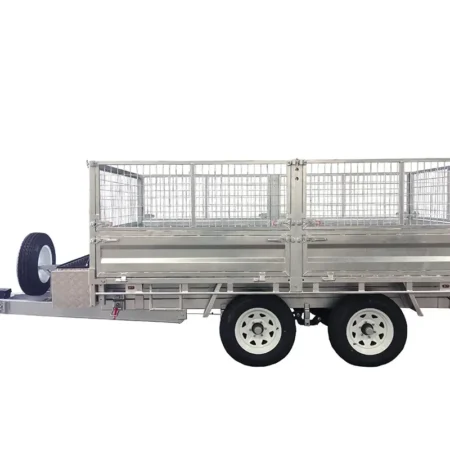 KKT-FT147TP1-3500RP- 14×7 Hydraulic Tipper Galvanised Flat Top Trailer 3500kg ATM WITH 600mm CAGE AND LOADING RAMPS