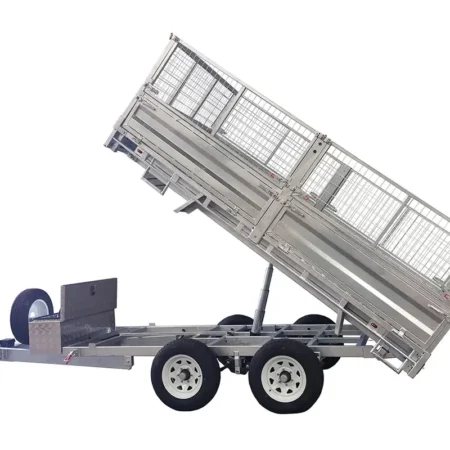 KKT-FT147TP1-3500RP- 14×7 Hydraulic Tipper Galvanised Flat Top Trailer 3500kg ATM WITH 600mm CAGE AND LOADING RAMPS