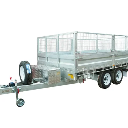 KKT-FT127TP3-3500RP - 12×7 Hydraulic 3-Way Tipper Galvanised Flat Top Trailer 3500kg ATM WITH 600mm CAGE AND LOADING RAMPS