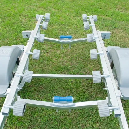 Top view of jetski trailer highlighting frame and roller setup