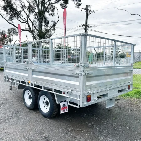 KKT-FT127TP1-3500RP - 12×7 Hydraulic Tipper Galvanised Flat Top Trailer 3500kg ATM WITH 600mm CAGE AND LOADING RAMP