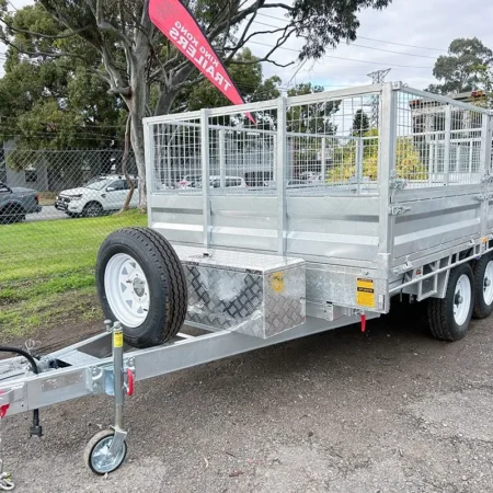 KKT-FT127TP1-3500RP - 12×7 Hydraulic Tipper Galvanised Flat Top Trailer 3500kg ATM WITH 600mm CAGE AND LOADING RAMP