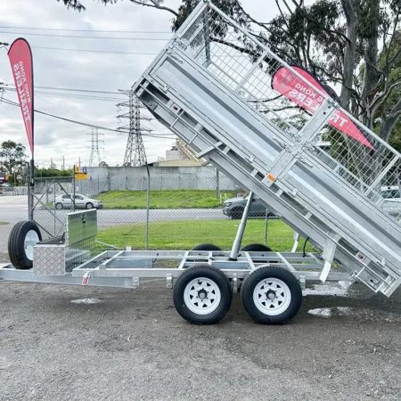 KKT-FT127TP1-3500RP - 12×7 Hydraulic Tipper Galvanised Flat Top Trailer 3500kg ATM WITH 600mm CAGE AND LOADING RAMP