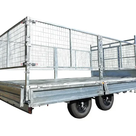 KKT-FT127TP3-4500 - 12×7 Hydraulic 3-Way Tipper Galvanised Flat Top Trailer 4500kg ATM WITH 900mm CAGE