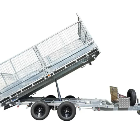 KKT-FT127TP3-4500 - 12×7 Hydraulic 3-Way Tipper Galvanised Flat Top Trailer 4500kg ATM WITH 900mm CAGE