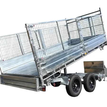 KKT-FT127TP3-4500 - 12×7 Hydraulic 3-Way Tipper Galvanised Flat Top Trailer 4500kg ATM WITH 900mm CAGE