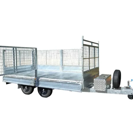 KKT-FT127TP3-4500 - 12×7 Hydraulic 3-Way Tipper Galvanised Flat Top Trailer 4500kg ATM WITH 900mm CAGE