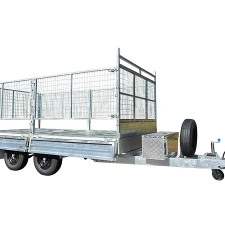 KKT-FT127TP3-4500 - 12×7 Hydraulic 3-Way Tipper Galvanised Flat Top Trailer 4500kg ATM WITH 900mm CAGE