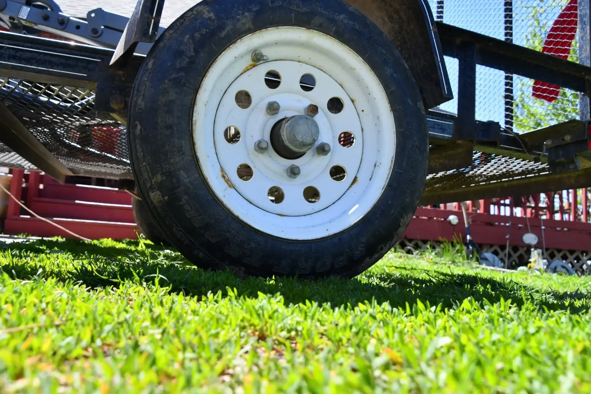Wheel and tire on a trailer