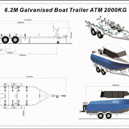 KKT-BTT62200 - 6.2m Galvanised Boat Trailer 2000kg ATM – Suits Boats 5.7–6.2m (18.7–20.3ft)